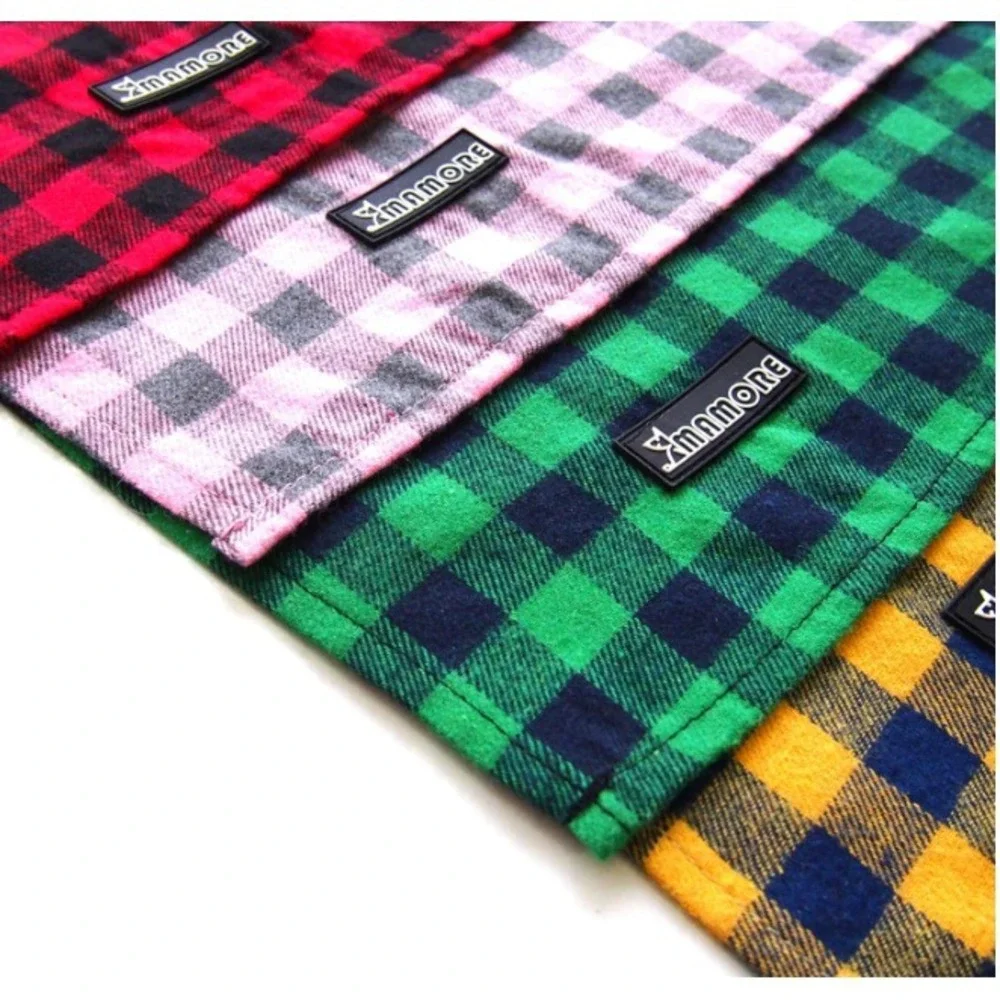 Plaid Dog Cats Bandanas,4PC Soft Washable Cotton‎ Triangle Bib Kerchief Small